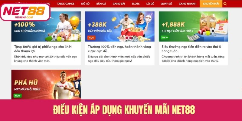 Điều kiện áp dụng khuyến mãi Net88