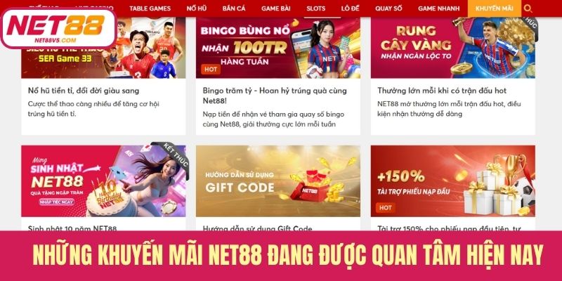 Những khuyến mãi Net88 đang được quan tâm hiện nay